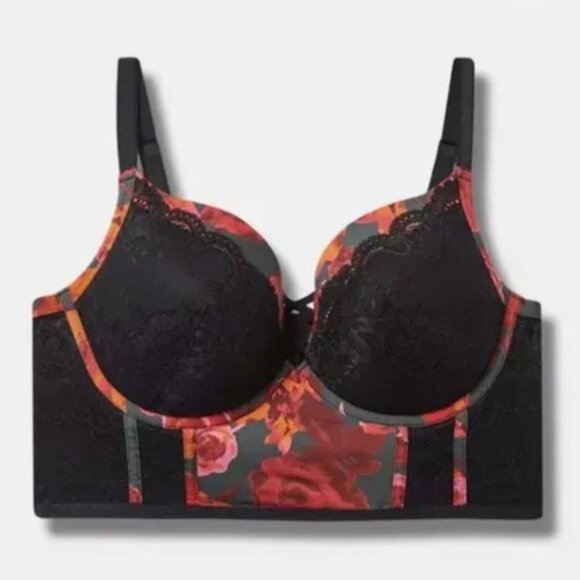 Torrid XO Plunge Push-Up Bra in Painted Retro Rose Floral I Size 40D - Picture 3 of 3